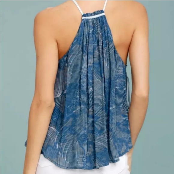 Free People OB587301 Season in the Sun Printed Lace-Up Top in Ocean Blue - Picture 2 of 8